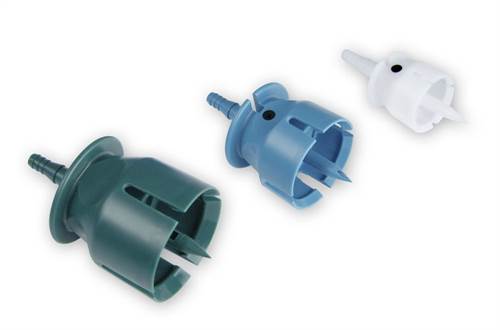 Entnahme-Belüftungskappen EcoM weiße, blaue u. grüne Kappe